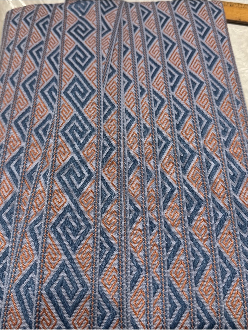 Vintage Blue and Rust Geometric sewing trim 27.2 yards total 1.5” wide